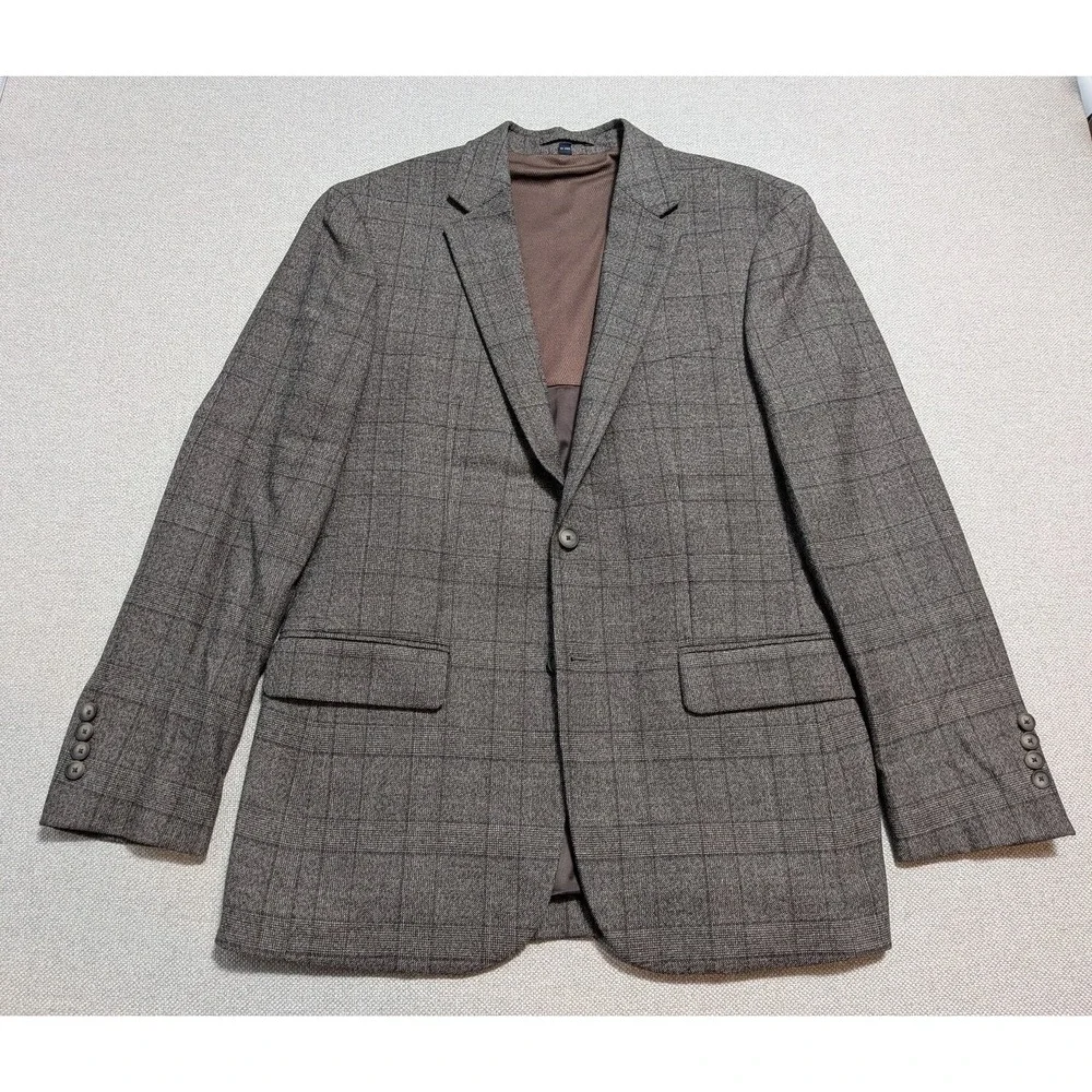 Jos A Bank Traveler Men's Blazer 38R Brown Plaid Slim Fit Cool Motion Jacket